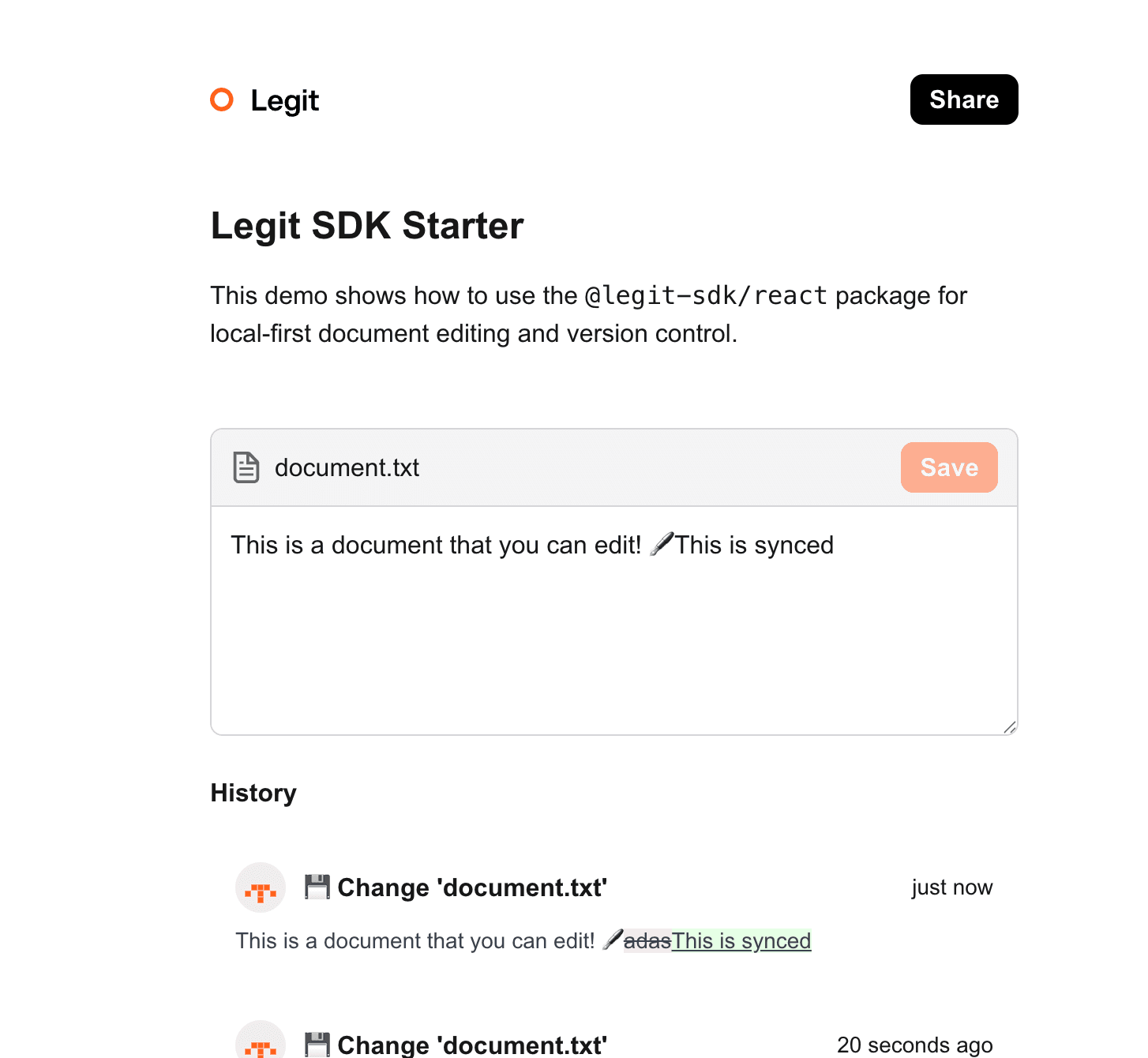 Legit React Sync example